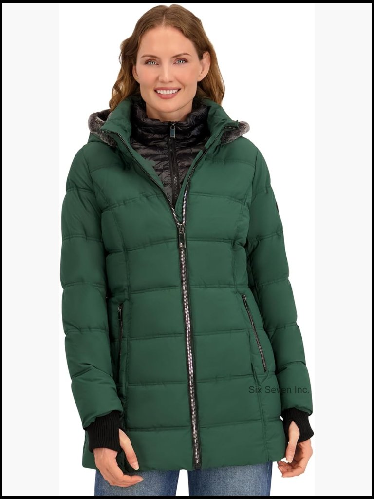 Heavyweight Stretch Puffer Coat With Faux Fur Hood, Water & Wind Resistant